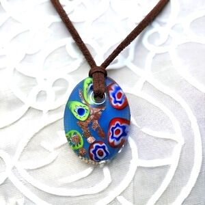 Vintage Murano Millefiori Glass Pendant Necklace.